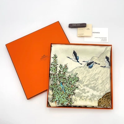 Auth Hermes Carré 90 SICHUAN White x Multicolor Silk Scarf W/Box BA110586 - Image 1 of 4