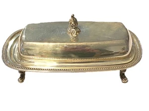 Vintage 1950s Oneida Ltd Footed Ornate Silverplate Butter Dish Glass Insert Lid - Picture 1 of 6
