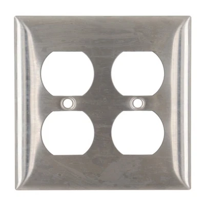 HUBBELL SS82 2-GANG QUAD DUPLEX RECEPTACLE WALLPLATE, STAINLESS STEEL - Image 1 of 2