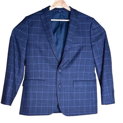 APT.9 Men's Navy Blue Plaid Slim Fit Essential Premier Flex Blazer 44R - Image 1 of 4
