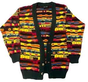 VTG Coogi Sweater Large Cardigan 3D Knit Multicolor Biggie Smalls 90s 100% Wool - Picture 1 of 12