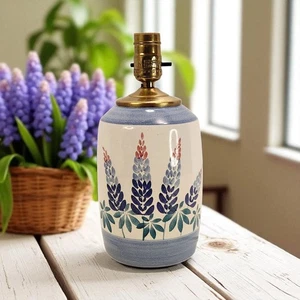 Columbia Falls Pottery Lamp Hand Painted Terracotta Glazed Purple Lupine 10.5" - Picture 1 of 17
