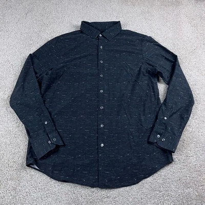 Bugatchi Shirt Mens Extra Large Black Gray Ooohcotton Tech 8 Way Stretch Office - Image 1 of 4