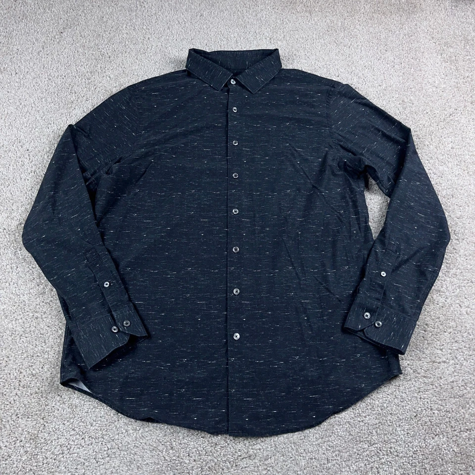 Bugatchi Shirt Mens Extra Large Black Gray Ooohcotton Tech 8 Way Stretch Office - Image 1 of 4