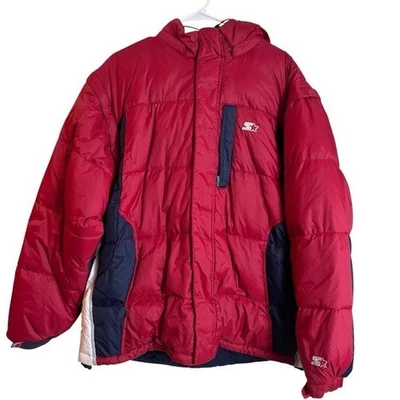 Vintage 90's Y2K Red White Blue Starter Puffer Jacket Mens Size Large Reversible - Image 1 of 4