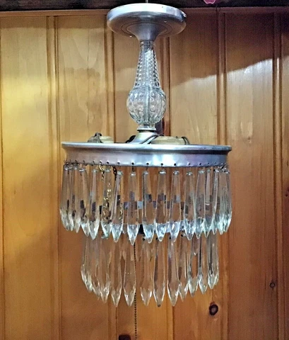 Antique 2 tier 3 light prism Wedding Cake Chandelier with pull chain Cover