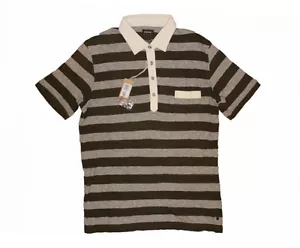 DIESEL T-KADA OLIVE GREEN GREY STRIPE KNITTED POLO SHIRT SIZE L 100% AUTHENTIC - Picture 1 of 4