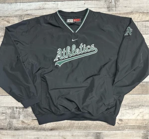 Size L Vintage Nike MLB Oakland Athletics V Neck Pullover Windbreaker Jacket - Picture 1 of 10