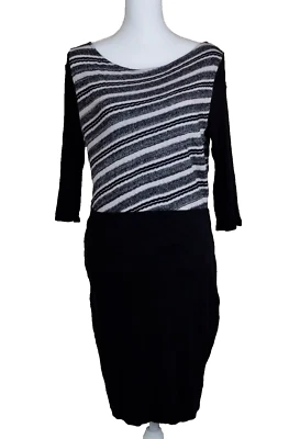 Three Dots Fine-knit Sweater Dress Diagonal Stripe Boatneck Fitted BlackWhite XL - Image 1 of 4
