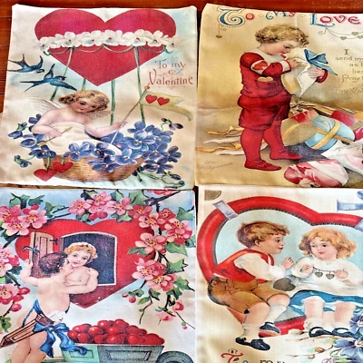 Juego de 4 Fundas de Almohada Decoraciones Día de San Valentín 17X17 Inspiradas en Cupido Vintage Foto 1 de 4