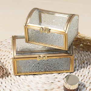 Geometric Glass & Brass Box Vintage Jewelry Box Display Case Wedding Ring Holder - Picture 1 of 23