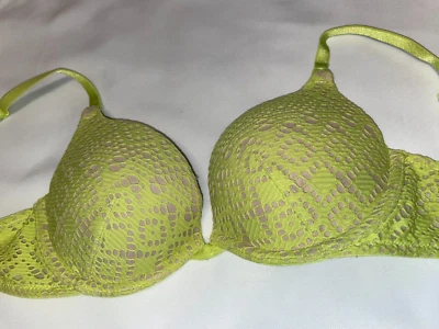 Victoria’s Secret Sujetador Muy Sexy 34A Push Up Crochet Neón Amarillo Verde NUEVO Foto 1 de 4