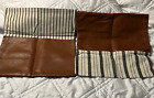 Throw Pillow Covers 18x18"Faux Brown Leather/ Black Stripes Textured Cotton 2 Pc