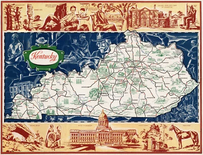 Mapa de Kentucky 1931 ilustrado 11x14 impresión artística idea de regalo decoración del hogar historia Foto 1 de 2