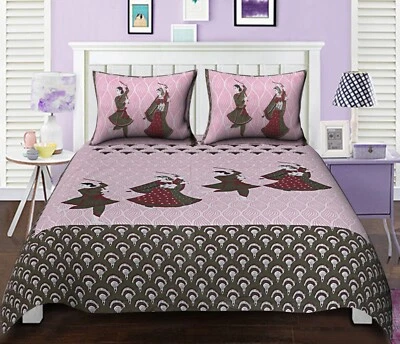 Indian Jaipuri Traditional Cotton Queen Size Bed Sheet With 2 Pillow Covers Set - Image 1 of 4