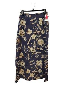 Tracy Evans Maxi Skirt Navy Blue Cream Floral Womens Size 7 Back Button Zip NWT - Picture 1 of 8