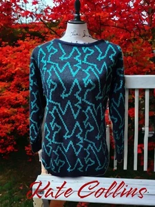 Kate Collins Vintage 90s Womens Sweater Retro Pattern Acrylic Made In USA - Picture 1 of 7