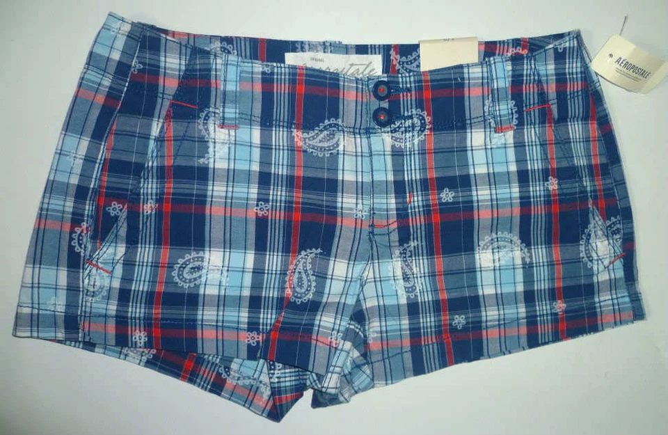 Pantalones cortos a cuadros azules AEROPOSTALE para mujer nuevos con etiquetas #2178 Foto 1 de 1