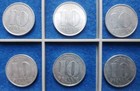 DDR 10 Pfennig - 6 Münzen aus verschiedenen Jahren 1967, 1965, 1978, 1971, 1981