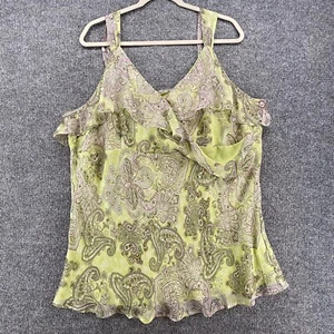 Vintage Fashion Bug Tank Top Silk Green Paisley Babydoll Fairy Angelcore 90s Y2K - Picture 1 of 8