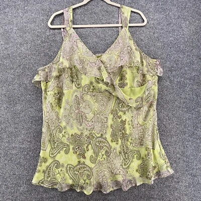 Vintage Fashion Bug Tank Top Silk Green Paisley Babydoll Fairy Angelcore 90s Y2K - Image 1 of 4