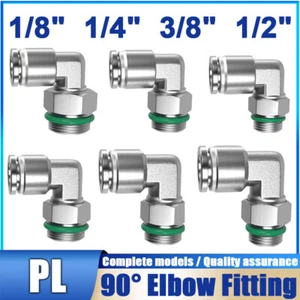 1/8" 1/4" 3/8" 1/2" Stainless 90°-Elbow Push Connector PL Pneumatic Air Fitting - Picture 1 of 37