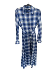 Polo Ralph Lauren Plaid Maxi Shirt Dress Size 10 Long Sleeve Belt Collared Blue - Picture 1 of 10
