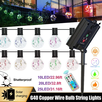 Remote+G40 Solar String Lights 10/25 LED Bulbs Patio Garden Christmas Party Lamp - image 1 of 4