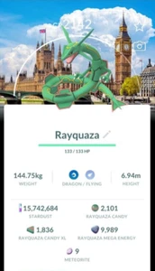 Non Shiny Rayquaza background London Go Fest 2023 ✨Pokemon Trade✨ - Picture 1 of 1