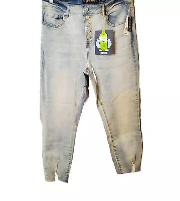 Indigo Rein 高腰仿旧裁剪曲线紧身牛仔裤浅蓝色 15 码全新 — 第 1/4 张图片