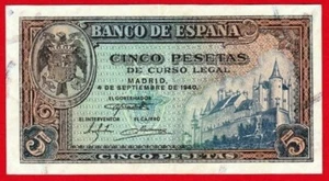 5 Pesetas, 1940 ''Alcázar de Toledo'' Serie L, EBC+ - Imagen 1 de 2