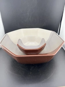 Vintage retrò California Pottery tricolore Chip & Dip Bowl Set 750 B USA - Foto 1 di 13