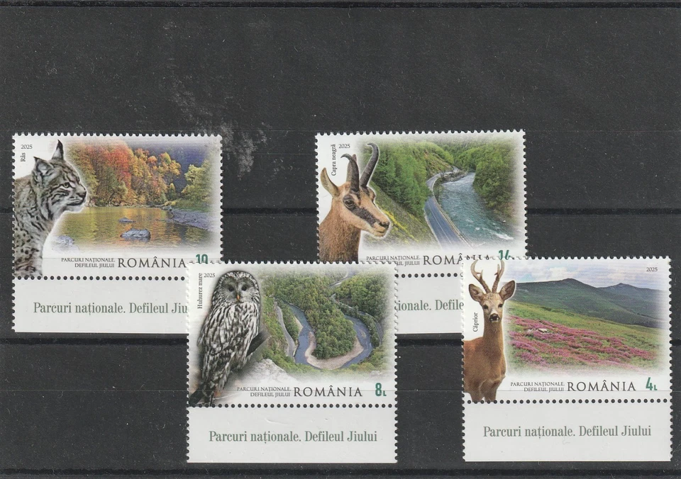 Rumania SELLOS 2025 PARQUES NACIONALES ANIMALES CIERVOS AVES MNH POST DEFILEUL JIULUI Foto 1 de 1