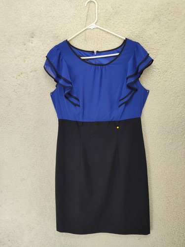 Abito donna Alyx 12 blu misto rayon volant cappuccio manica girocollo mini tubino