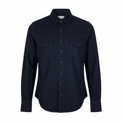 Camisa Saint Laurent Western Negra Enjuague Denim Talla M Foto 1 de 4