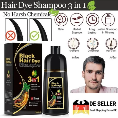 IIIMEIDU 500ml Haarfarbe Schwarz Färbeshampoo Haarfärbeshampoo 3 in 1 Hair Dye Shampoo