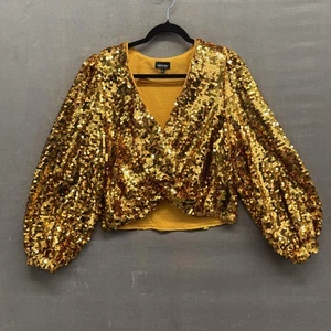 Patrick Starr Fashion To Figure Sequin Top Womens 0 Cropped Long Sleeve Party - Picture 1 of 7