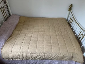 Vintage Eiderdown, Beige / Sandy Colour, 180cm X 180cm Double Size, Frilled Edge - Picture 1 of 14