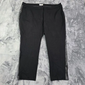 Calvin Klein Pants Womens 20W Black Slim Leg Faux Leather Trim Stretch Classic - Picture 1 of 12