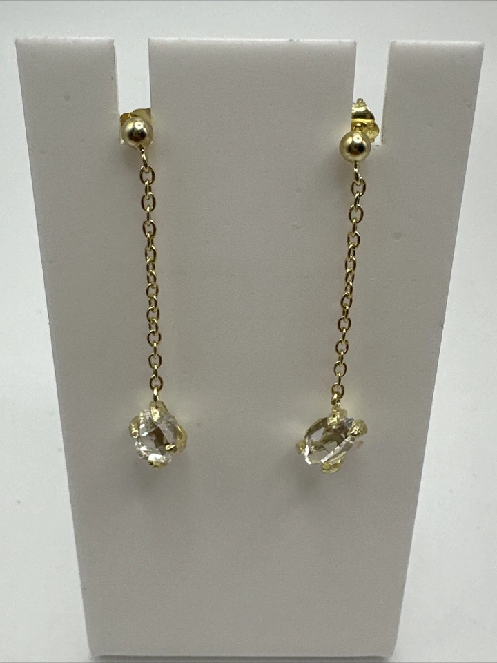 "Pendientes colgantes de cadena de cuarzo "diamante" de plata esterlina Herkimer Mines 1,5""" Foto 1 de 4