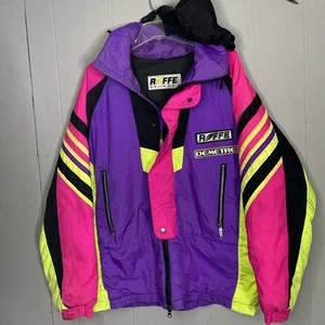 VTG Roffe Demetre Ski Jacket Adult Large Made USA 80s Neon Thinsulate 3M 26x30 - Picture 1 of 23