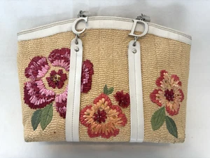 Authentic CHRISTIAN DIOR Limited Edition Straw Raffia Flowers Tote SN 0619 - Picture 1 of 17