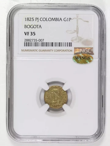 1825 COLOMBIA Gold PESO NGC VF-35 PJ BOGOTA Cover