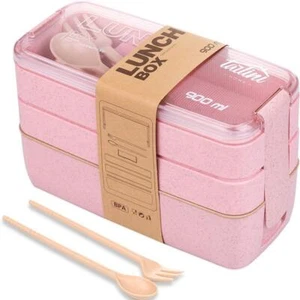 Contenedor de almuerzo portátil rectangular de plástico multicolor con tapa reutilizable - Imagen 1 de 25