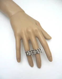 Silver Tone DREAM Double 2 Finger Ring OS Adjustable BN - Picture 1 of 4