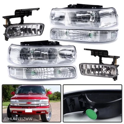 Fit For 1999-2002 Chevy Silverado 00-06 Tahoe Suburban Headlights+Fog Lights - Image 1 of 4