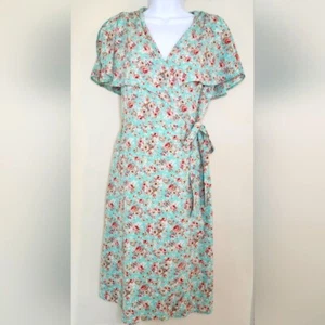 Ditzy Floral Damen Wickelkleid M Aqua Rosa Braun Romantisch Ätherisch Landhaus - Bild 1 von 9