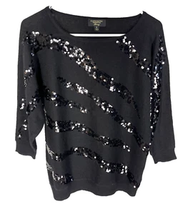 Charter Club 100% Cashmere Black Sweater Women’s Size S Black Sequin Detail - Picture 1 of 4