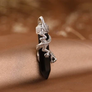 I05 Pendant Dragon Umschlingt Column Made of Black Agate Sterling Silver 925 - Imagen 1 de 10