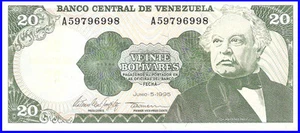 Venezuela UNC Note 20 Bolivares June 1995 P-63e (Currency Banknote Paper Money) - Picture 1 of 2